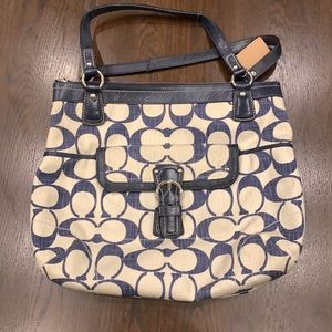 blue and white coach signature canvas purse